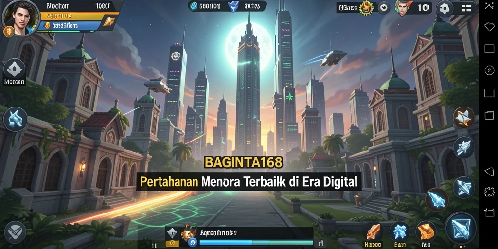 Menampilkan pertarungan seru dengan menara Tower Defense.