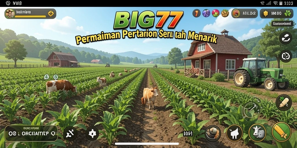 Tangkapan layar menunjukkan gameplay bertani yang menarik di BIG77.