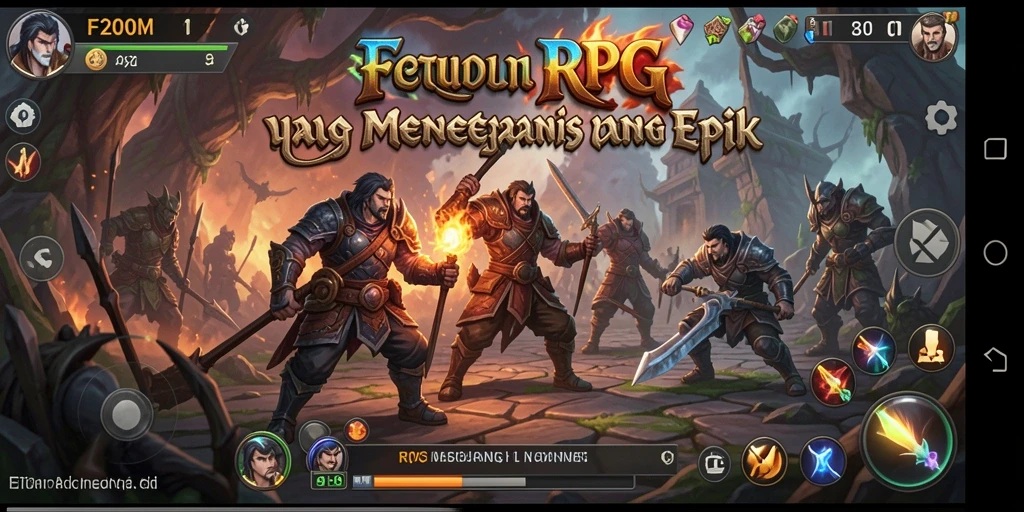 Screenshot F200M menampilkan aksi pertempuran RPG yang intens.