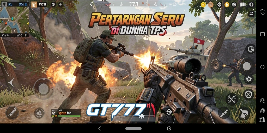 Tangkapan layar GT777 yang menampilkan aksi pergulatan TPS yang intens.