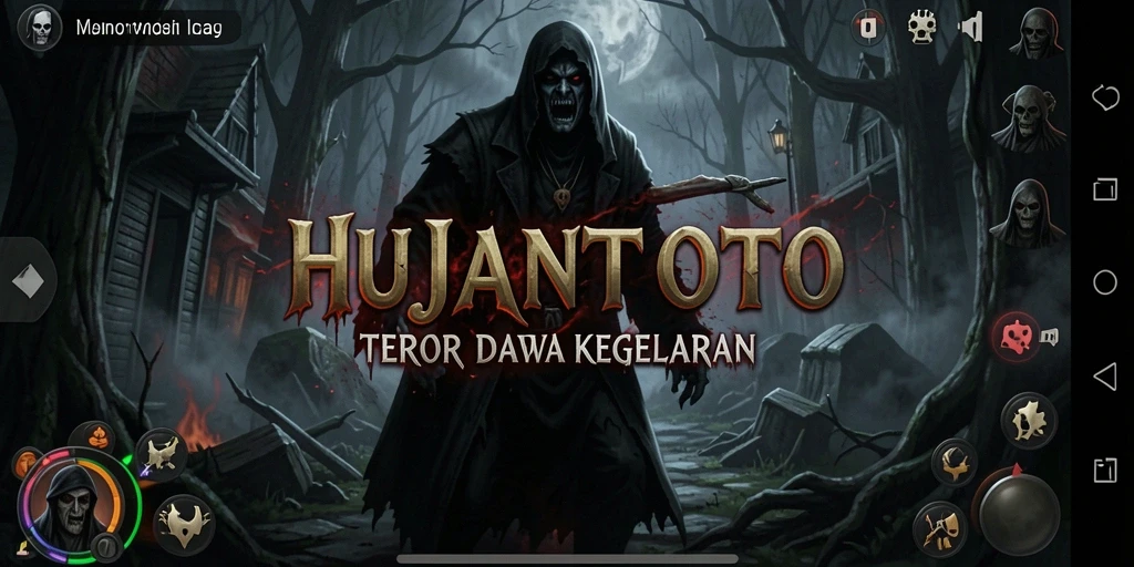 Gameplay HUJANTOTO dengan suasana mencekam dan menakutkan.