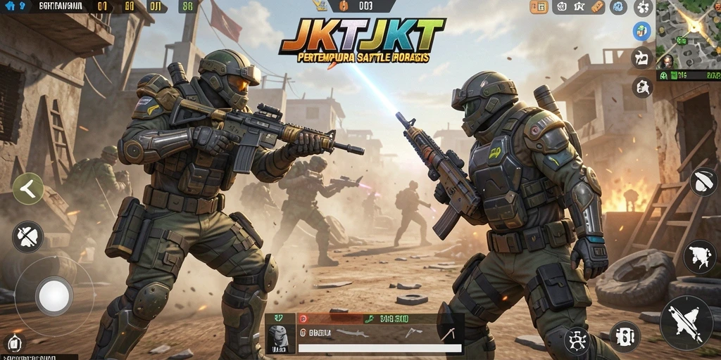 Gameplay intens di dalam JKTJKT Battle Royale.