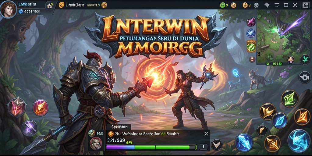 Tangkapan layar dari gameplay LNTERWIN yang menunjukkan pertempuran epik dan eksplorasi dunia.