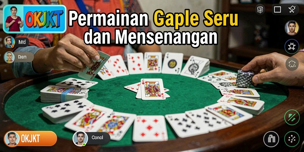 Tampilan gameplay seru dari aplikasi OKJKT yang menampilkan permainan Gaple.