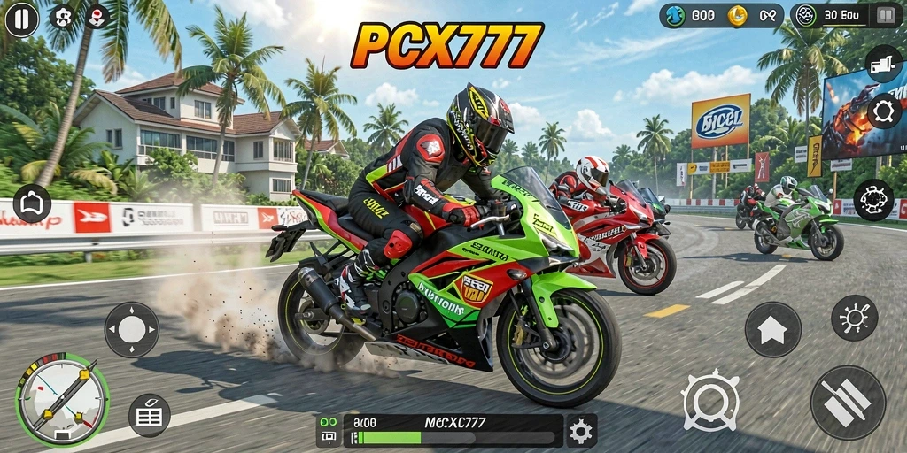 Tampilan seru dari gameplay balapan motor di PCX777.