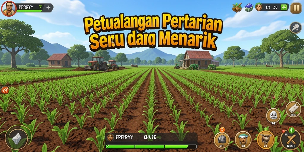 Tampilan gameplay seru dalam PPRRYY yang menunjukkan keindahan pertanian.
