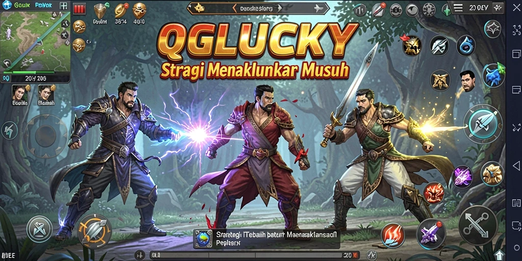 Tampilan gameplay seru QGLUCKY dalam pertempuran strategi.