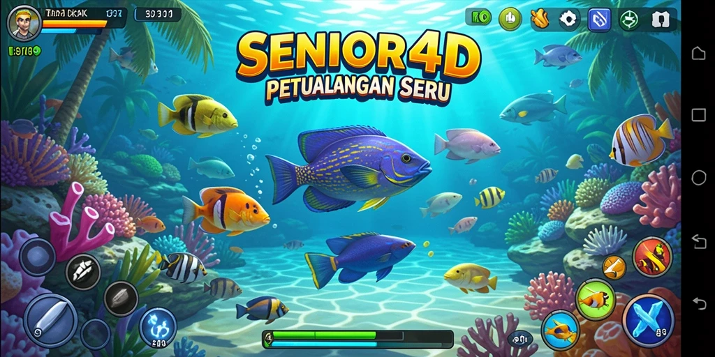 Skrinsut gameplay SENIOR4D yang menampilkan aksi tembak ikan.