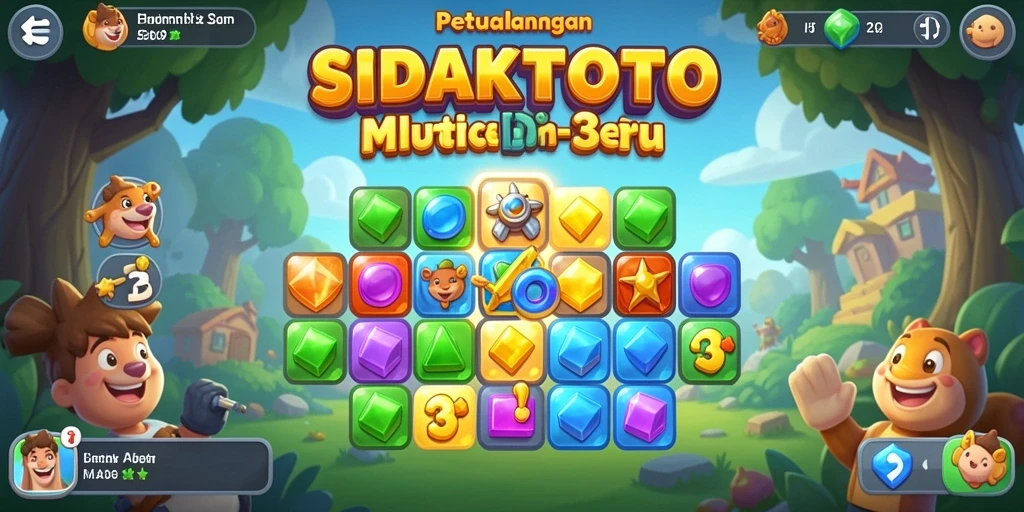 Tampilan menarik dan penuh warna dari gameplay SIDAKTOTO di level Match-3.