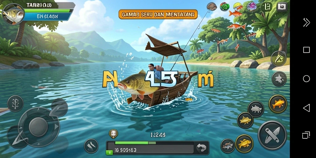Tampilan gameplay TAR555 yang menampilkan aksi memancing seru.