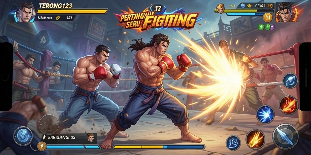 Screenshot utama TERONG123 menampilkan aksi pertarungan yang intens.